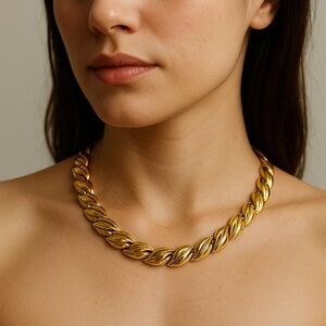 Napier Vintage Gold Leaf Necklace – Chunky Statement Piece